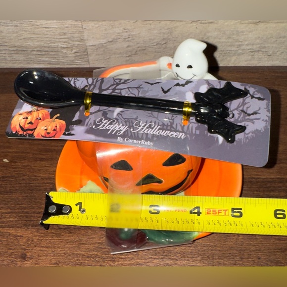 Cute 🥰 Happy Halloween Corner Ruby Pumpkin Teacup with Saucer and Bat Spoon Mug - Picture 8 of 16